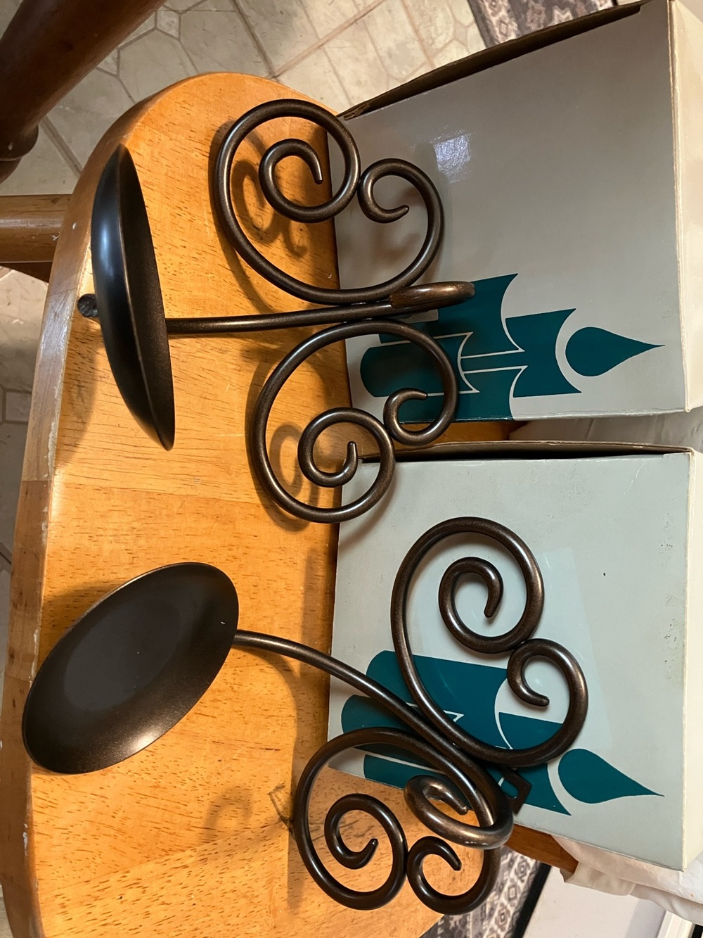 New. Set of 2. Partylite pewter look hanging Viking sconces about 5” high n 8” - Picture 1 of 12